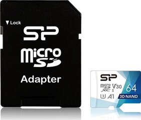 Карта памяти и адаптер Silicon Power microSDXC 64GB Superior Pro V30 цена и информация | Карты памяти для мобильных телефонов | 220.lv