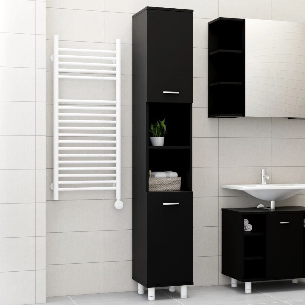 vidaXL vannasistabas skapītis, melns, 30x30x179 cm, skaidu plāksne cena un informācija | Vannas istabas skapīši | 220.lv