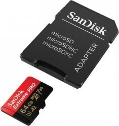SanDisk Extreme Pro microSDXC 64 GB 170 / 90 MB / s A2 C10 V30 atmiņas karte цена и информация | Atmiņas kartes mobilajiem telefoniem | 220.lv