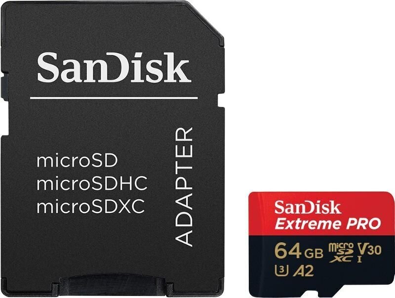 SanDisk Extreme Pro microSDXC 64 GB 170 / 90 MB / s A2 C10 V30 atmiņas karte цена и информация | Atmiņas kartes mobilajiem telefoniem | 220.lv