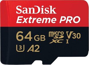 SanDisk Extreme Pro microSDXC 64 GB 170 / 90 MB / s A2 C10 V30 atmiņas karte cena un informācija | Sandisk Mobilie telefoni, planšetdatori, Foto | 220.lv