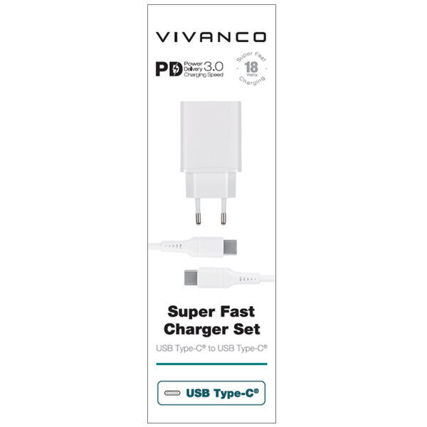 Vivanco charger USB-C 3A 1.2m, white (60811) цена и информация | Savienotājkabeļi | 220.lv