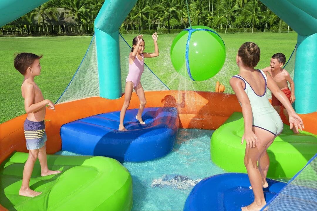 BESTWAY piepūšamā atrakcija Dodge & Drench Water Park, 4.5m x 4.5m x 2.68m, 53383 cena un informācija | Baseini | 220.lv