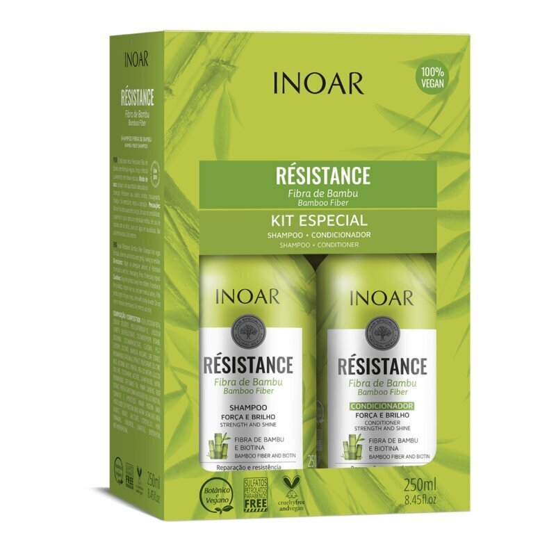 Matu stiprināšanas līdzekļu komplekts INOAR Resistance Fibra de Bambu Duo Kit: šampūns 250 ml + kondicionieris 250 ml цена и информация | Šampūni | 220.lv