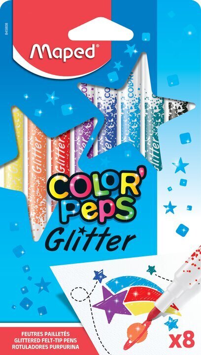 Flomāsteri MAPED Color'peps Glitter 8 krāsas cena un informācija | Modelēšanas un zīmēšanas piederumi | 220.lv