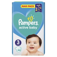 Подгузники PAMPERS Active Baby-Dry, размер 3, 6-10 кг, 66 шт. цена и информация | Подгузники | 220.lv