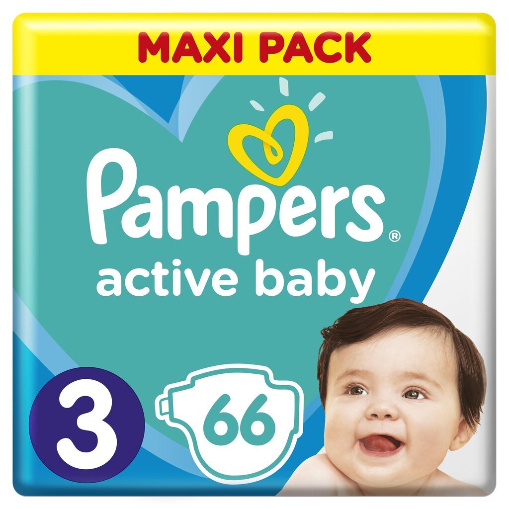 Autiņbiksītes PAMPERS Active Baby-Dry, 3. izmērs, 6-10 kg, 66 gab. cena un informācija | Autiņbiksītes | 220.lv