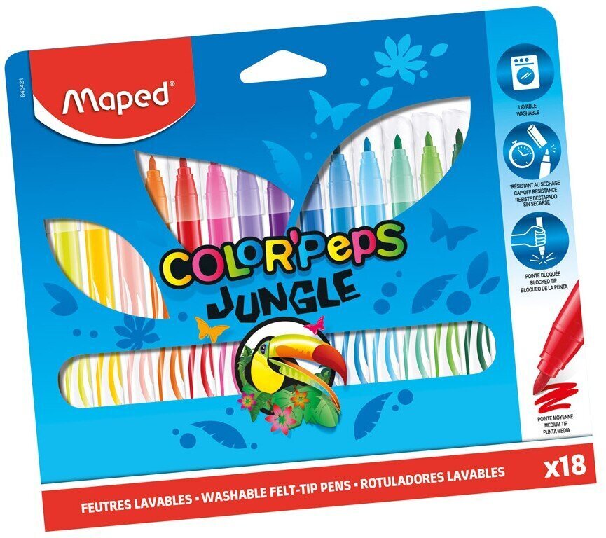 Flomasteri MAPED "Color Peps" Jungle 18 krāsas cena un informācija | Modelēšanas un zīmēšanas piederumi | 220.lv