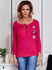 Блузка на шнуровке с нашивками, темно-розовая цена и информация | Женские блузки, рубашки | 220.lv
