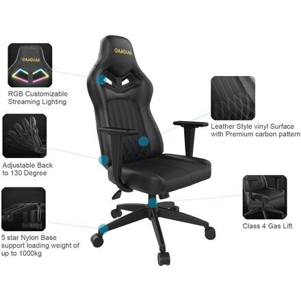 Gamdias Gaming Chair, ACHILLES E3 L, Black cena un informācija | Biroja krēsli | 220.lv