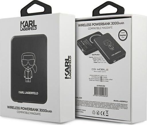 Karl Lagerfeld KLPBMSOIBK Powerbank MagSafe Ārējas Uzlādes Baterija / 2.1A / 5V / 3000mAh / Melna цена и информация | Lādētāji-akumulatori (Power bank) | 220.lv