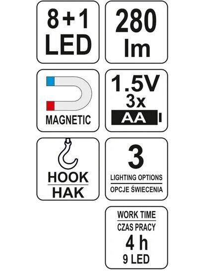 Darbnīcas lampa 8 + 1 LED ar magnētu YT-08513 YATO cena un informācija | Lukturi | 220.lv