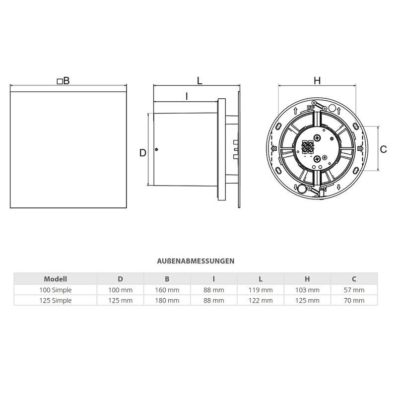 Izplūdes ventilators Vlano SIMPLE ar alumīnija paneli cena un informācija | Ventilatori vannas istabai | 220.lv