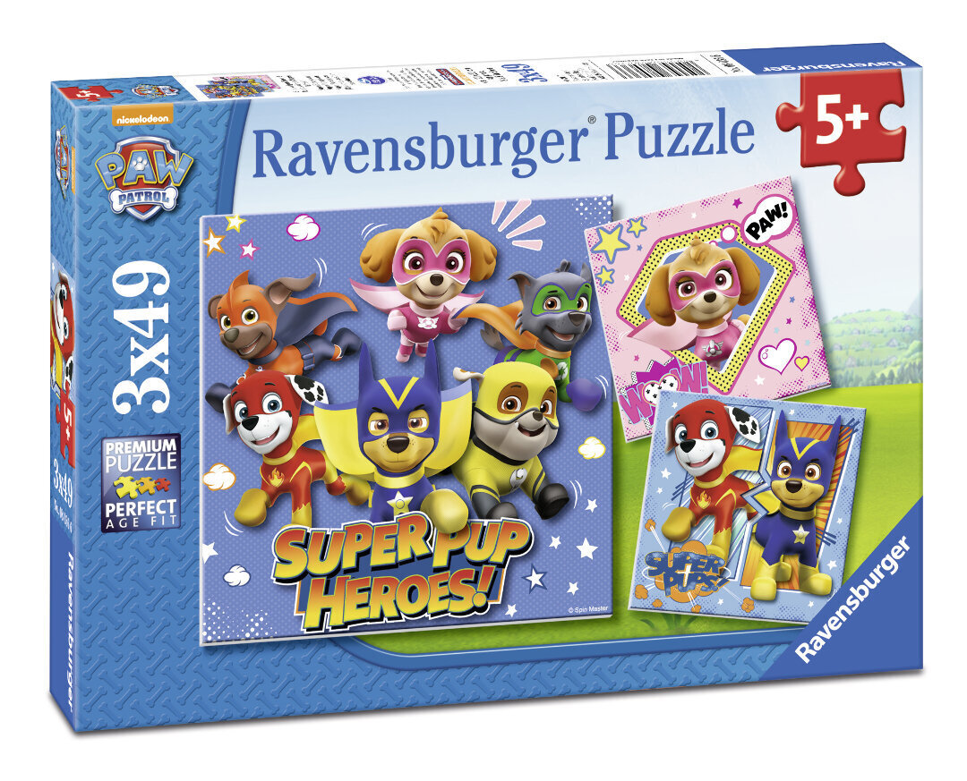 Ravensburger puzle, 3 x 49 gab., Ķepu patruļa cena un informācija | Puzles, 3D puzles | 220.lv