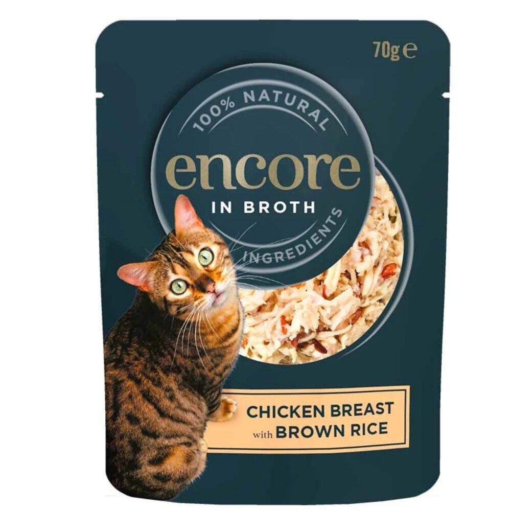 Maltīte kaķiem paciņā Encore, vista/brūnie rīsi, 70 g, N1 cena un informācija | Gardumi kaķiem | 220.lv