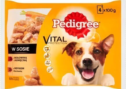 Pedigree liellopu un jēra gaļas konservi suņiem, ar tītaru un burkāniem Vital Protection, 4x100 g cena un informācija | Konservi suņiem | 220.lv