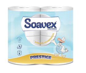 Tualetes papīrs SOAVEX Prestige, 3-slāņu, 4 ruļļi cena un informācija | Tualetes papīrs, papīra dvieļi | 220.lv