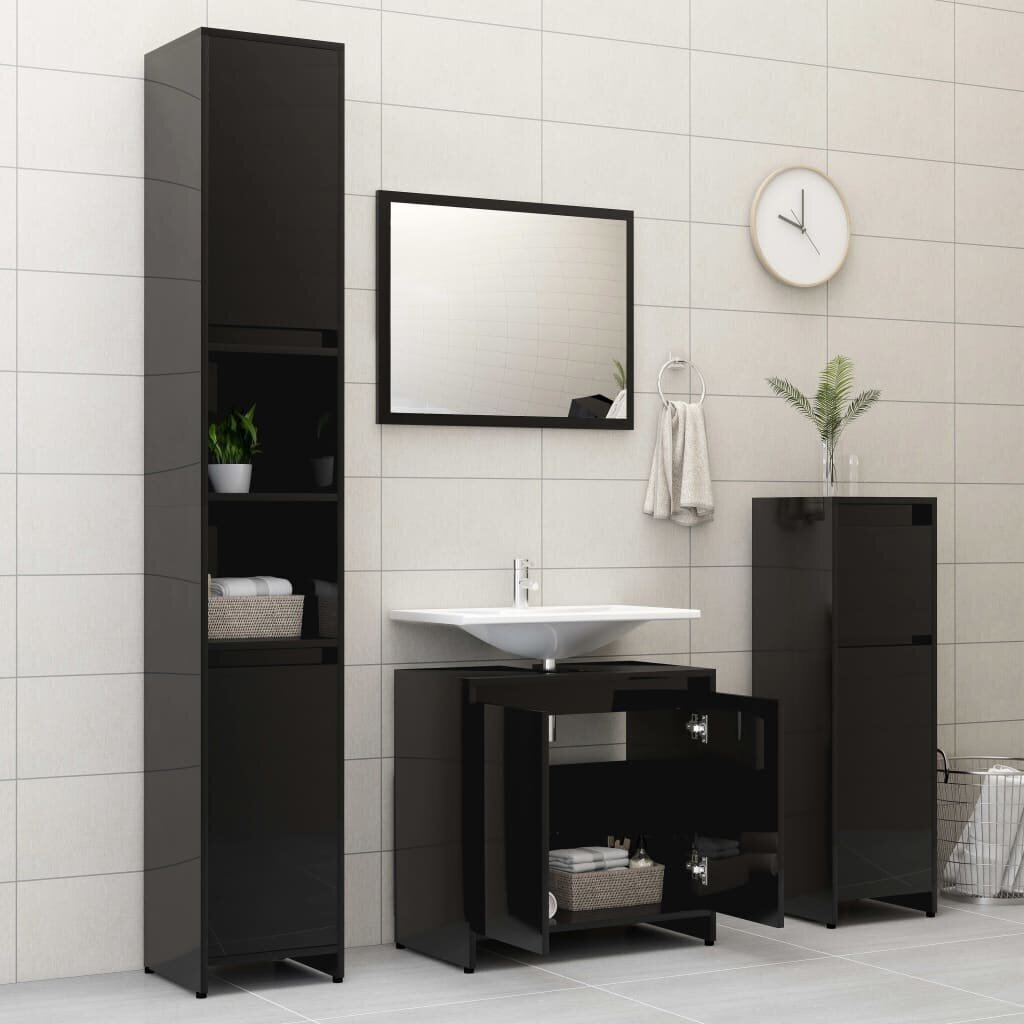 vidaXL vannasistabas skapītis, melns, 60x33x58 cm, skaidu plāksne cena un informācija | Vannas istabas skapīši | 220.lv