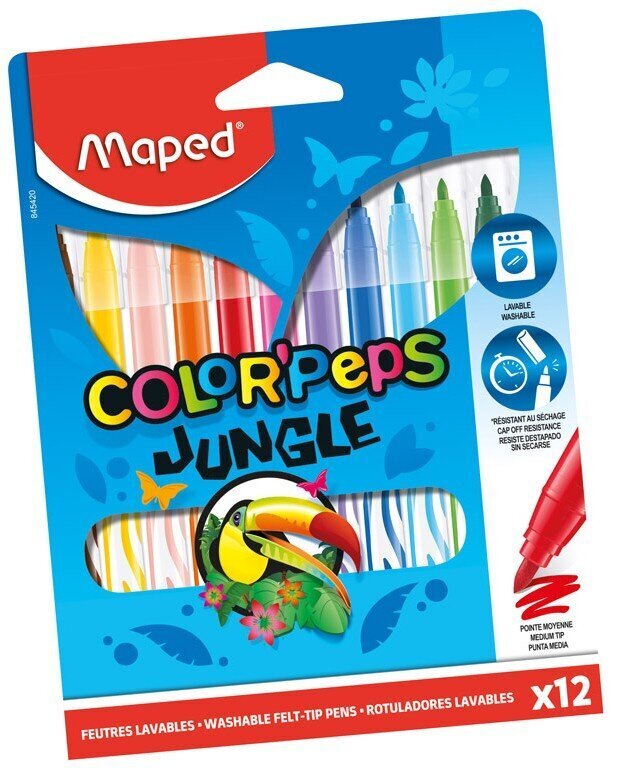 Flomasteri MAPED "Color Peps" Jungle 12 krāsas cena un informācija | Modelēšanas un zīmēšanas piederumi | 220.lv