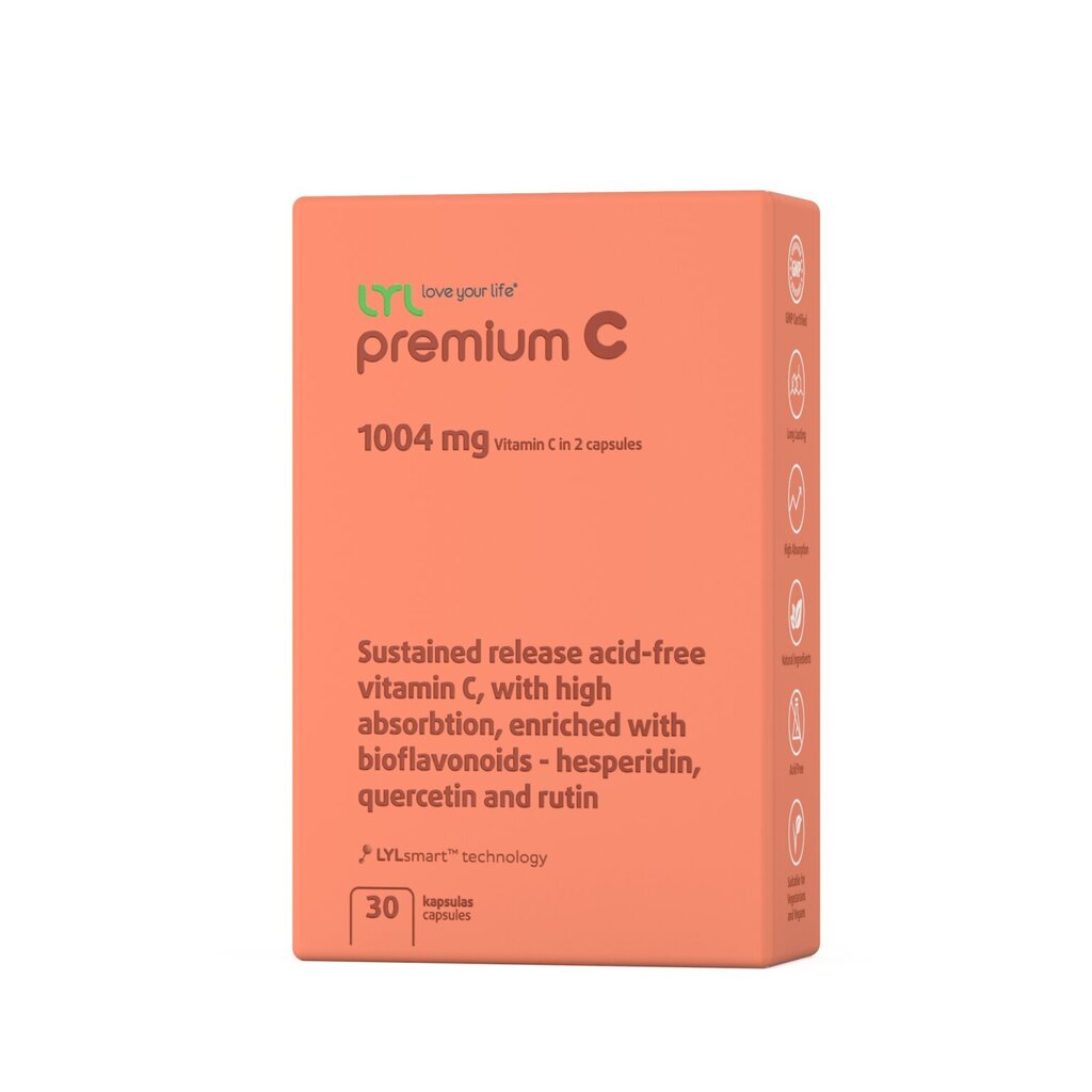 Uztura bagātinātājs LYL Premium C vitamin 1004mg kaps. N30 cena un informācija | Vitamīni, preparāti, uztura bagātinātāji labsajūtai | 220.lv