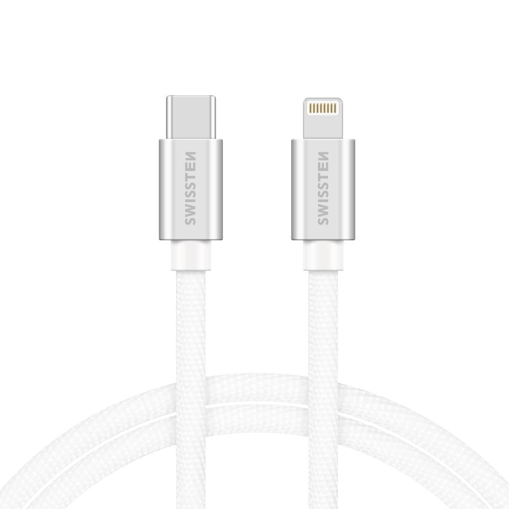 Swissten Textile Universāls Quick Charge 3.1 USB-C uz Lightning Datu un Uzlādes Kabelis 2m Sudraba цена и информация | Kabeļi un vadi | 220.lv