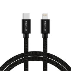 Swissten Textile Universāls Quick Charge 3.1 USB-C uz Lightning Datu un Uzlādes Kabelis 2m Melns цена и информация | Кабели и провода | 220.lv