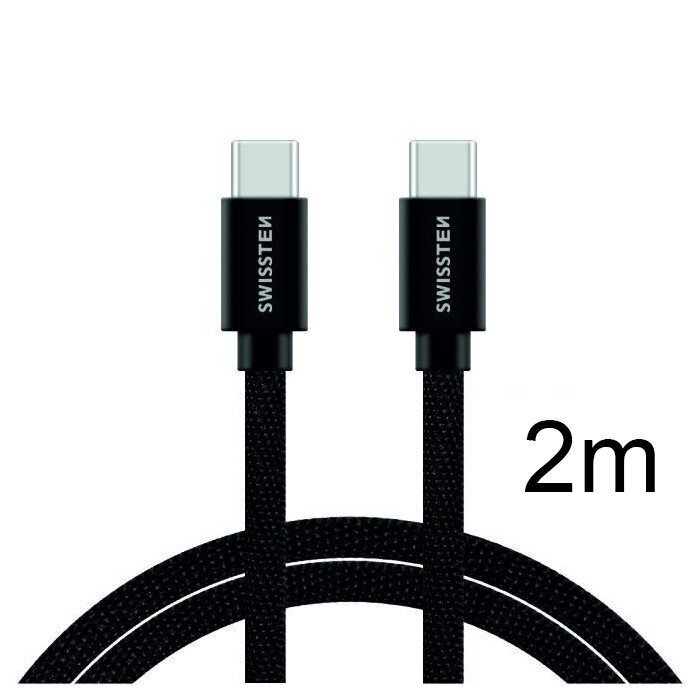 Swissten Textile Universāls Quick Charge 3.1 USB-C uz USB-C Datu un Uzlādes Kabelis 2m Melns цена и информация | Savienotājkabeļi | 220.lv