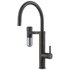 Jaucējkrāns Franke Vital J-Spout, 120.0551.241, sviras jaucējs, kapsulas filtrs, melnā/nerūsējoša tērauda krāsā cena un informācija | Ūdens maisītāji virtuvei | 220.lv