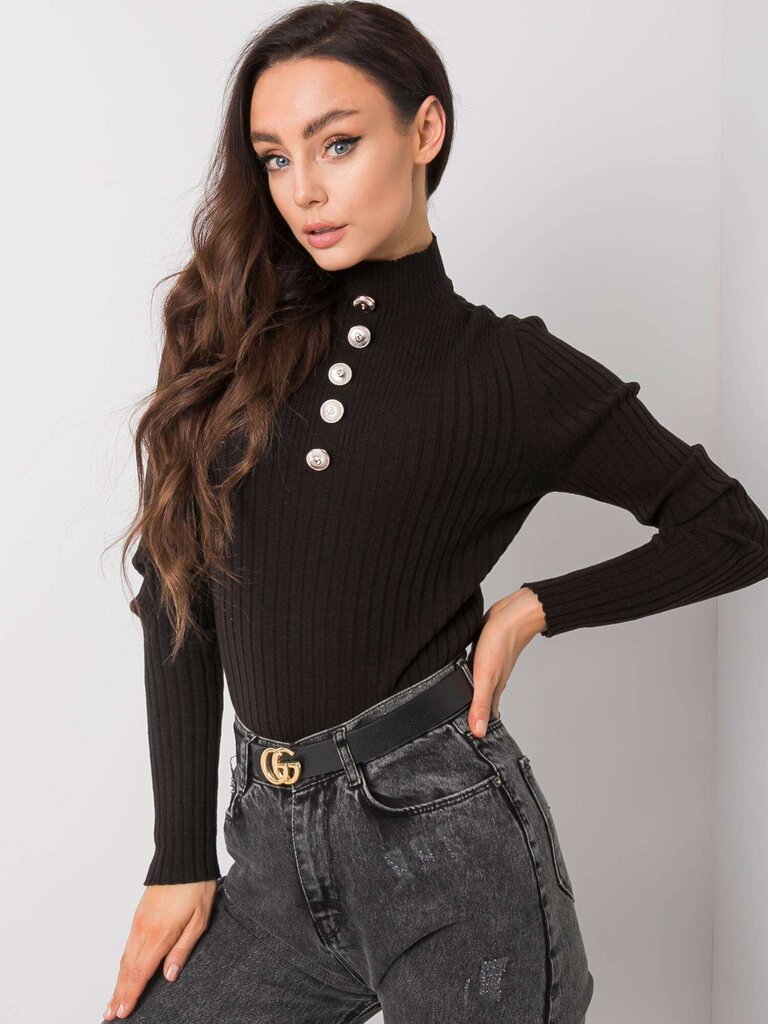 RUE PARIS Melns džemperis ar augstu apkakli. Black ONE cena un informācija | Sieviešu džemperi | 220.lv