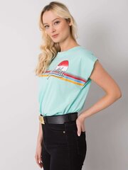 Мятная хлопковая женская футболка с принтом цена и информация | Женские блузки, рубашки | 220.lv