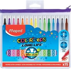 Flomasteri MAPED "Color`Peps" Long Life 15 krāsas cena un informācija | Modelēšanas un zīmēšanas piederumi | 220.lv