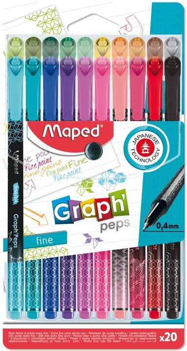 Marķieri MAPED Graph'Peps Metal design 0.4mm 20 krāsas cena un informācija | Rakstāmpiederumi | 220.lv
