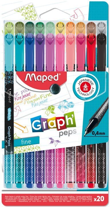 Marķieri MAPED Graph'Peps Metal design 0.4mm 20 krāsas цена и информация | Rakstāmpiederumi | 220.lv