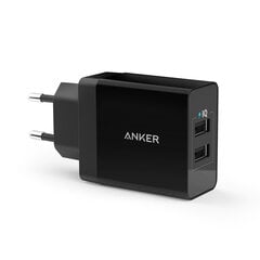 2-портовое настенное зарядное устройство Anker USB на 24 Вт, 24 Вт и 4,8 А, черное цена и информация | Зарядные устройства для телефонов | 220.lv