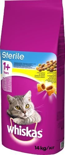 Whiskas sausā barība ar vistu sterilizētiem kaķiem Sterile, 14 kg cena un informācija | Sausā barība kaķiem | 220.lv