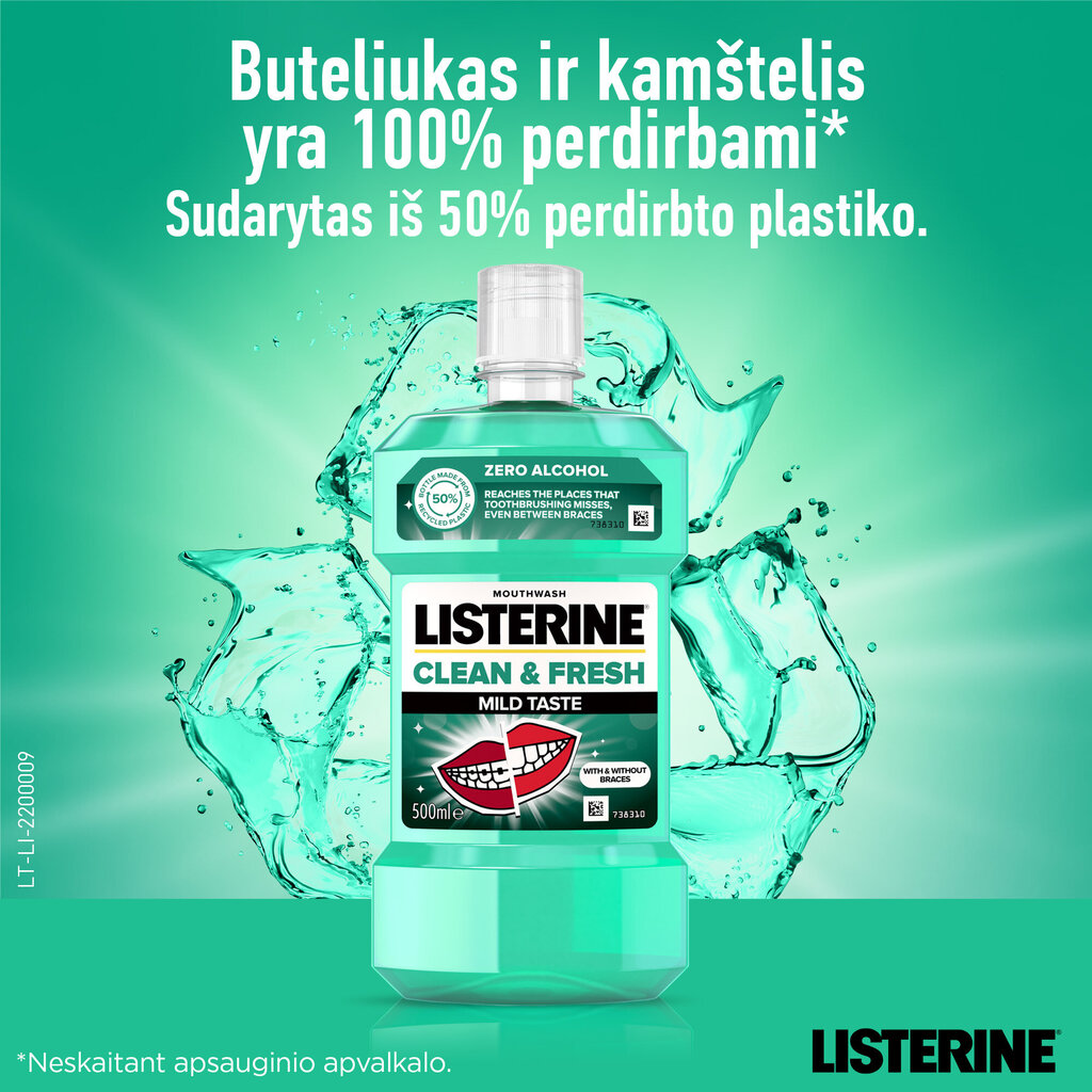 Mutes skalošanas līdzeklis LISTERINE Clean & Fresh, 500 ml cena un informācija | Zobu pastas, birstes | 220.lv