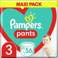 Autiņbiksītes-biksītes PAMPERS Pants Maxi Pack 3. izmērs, 56 gab. cena un informācija | Autiņbiksītes | 220.lv