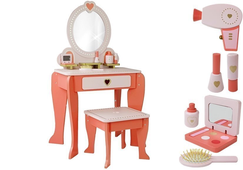 Koka tualetes galds bērniem, rozā krāsā цена и информация | Rotaļlietas meitenēm | 220.lv