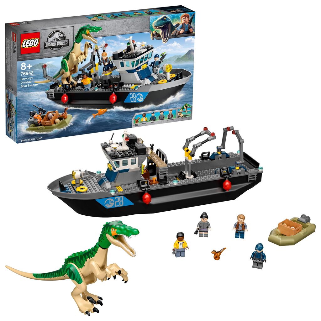 76942 LEGO® Jurassic World Dinozaura barioniksa izlaušanās no kuģa cena un informācija | Konstruktori | 220.lv