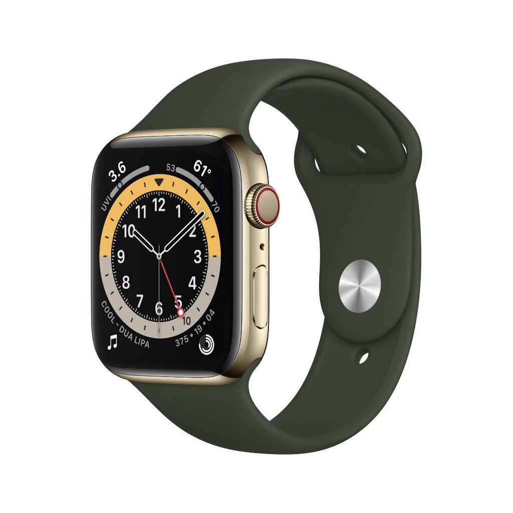 Apple Watch 6 GPS + Cellular 44mm Stainless Steel Sport Band, gold/cyprus green (M09F3EL/A) cena un informācija | Viedpulksteņi (smartwatch) | 220.lv