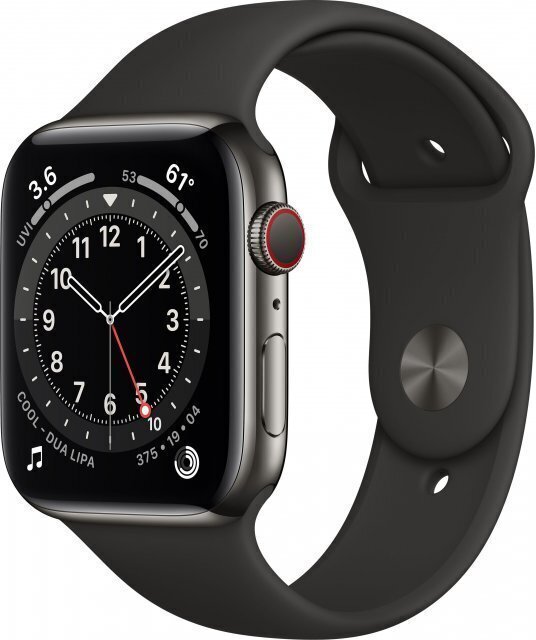 Apple Watch 6 GPS + Cellular 44mm Stainless Steel Sport Band, graphite/black (M09H3EL/A) цена и информация | Viedpulksteņi (smartwatch) | 220.lv