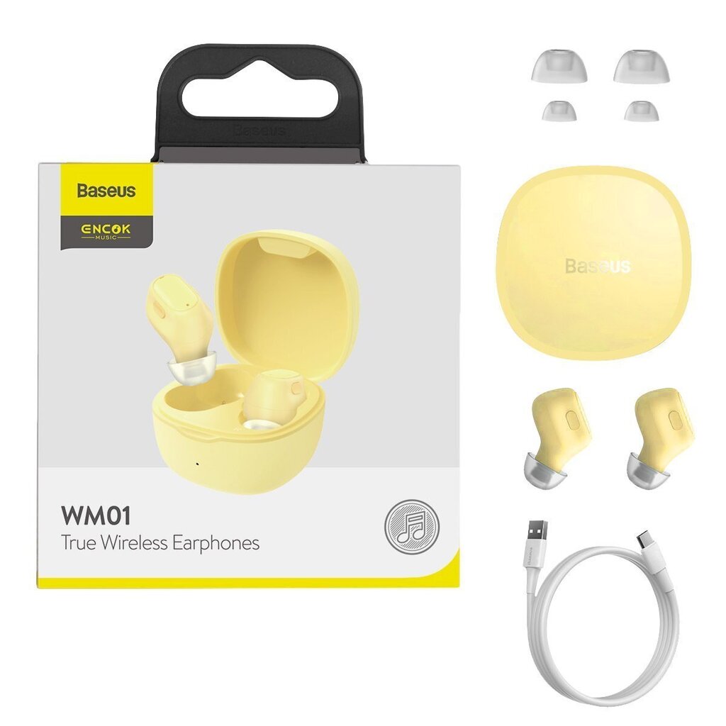 Baseus Encok WM01 Bluetooth 5.0 Yellow cena un informācija | Austiņas | 220.lv