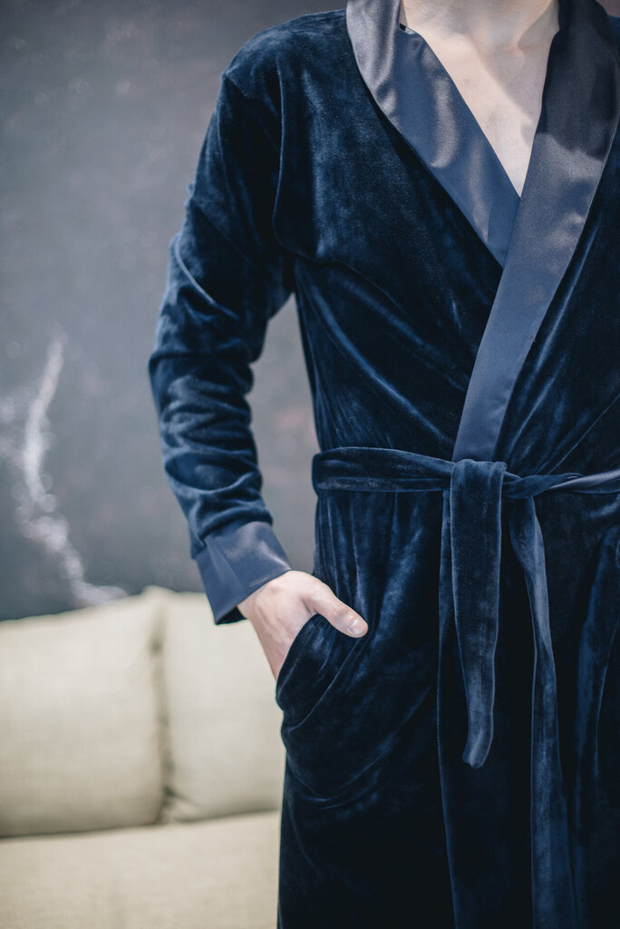 Velūra halāts vīriešiem, zils cena un informācija | Vīriešu halāti, pidžamas | 220.lv