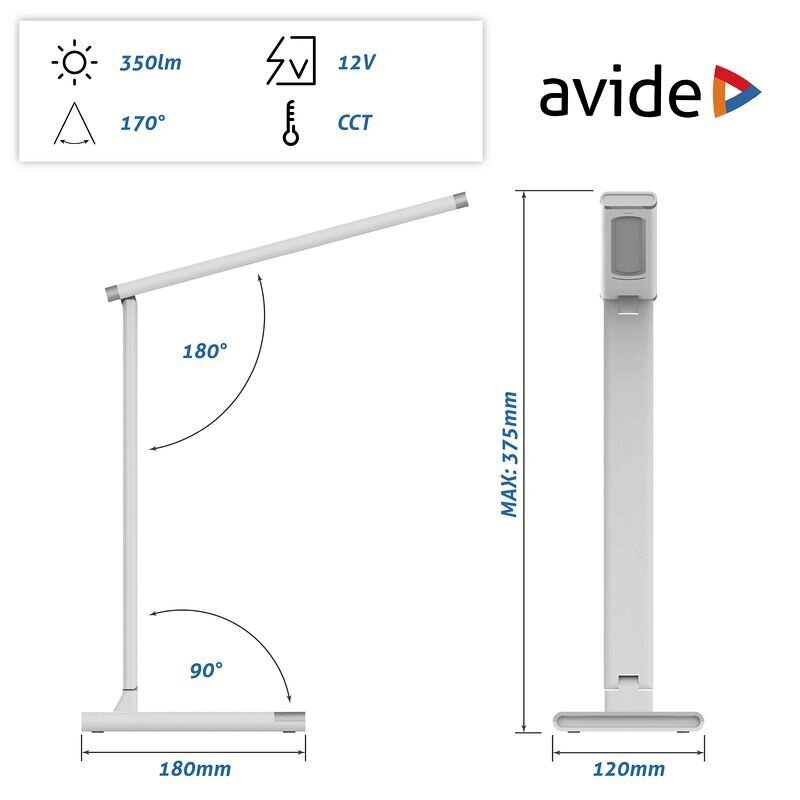 LED galda lampa, Avide Scott 12W, balta цена и информация | Galda lampas | 220.lv