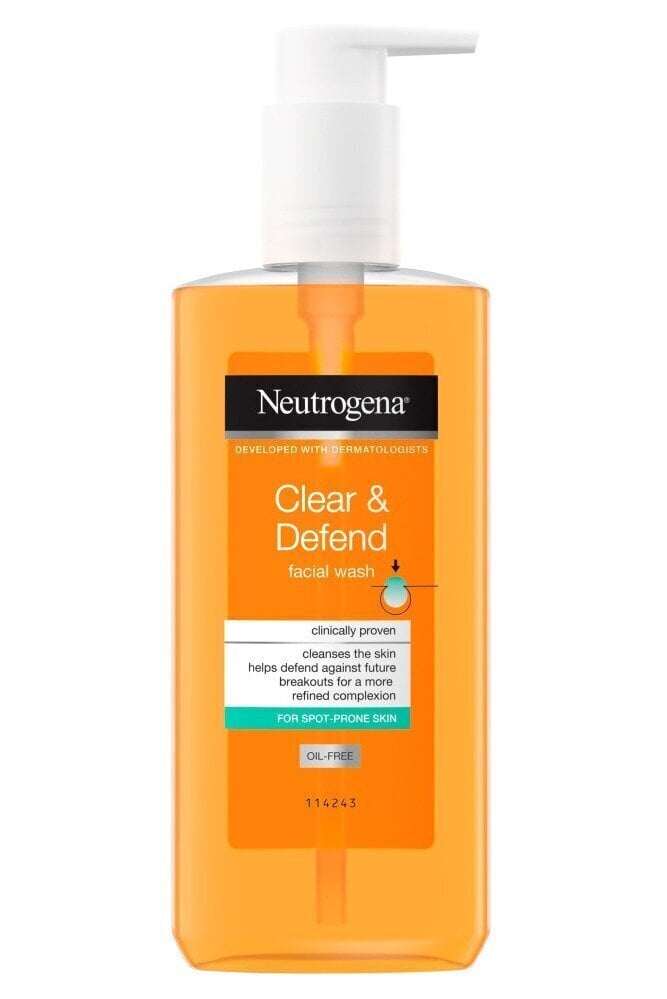 Sejas tīrīšanas līdzeklis ādai ar pūtītēm Neutrogena Clear & Defend, 200 ml cena un informācija | Sejas ādas kopšana | 220.lv