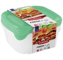 Pārtikas trauciņu komplekts Fresh&Go, 3 gab., kvadrāts 3x0.8L, mint/pelēks/persiks cena un informācija | Trauki pārtikas uzglabāšanai | 220.lv