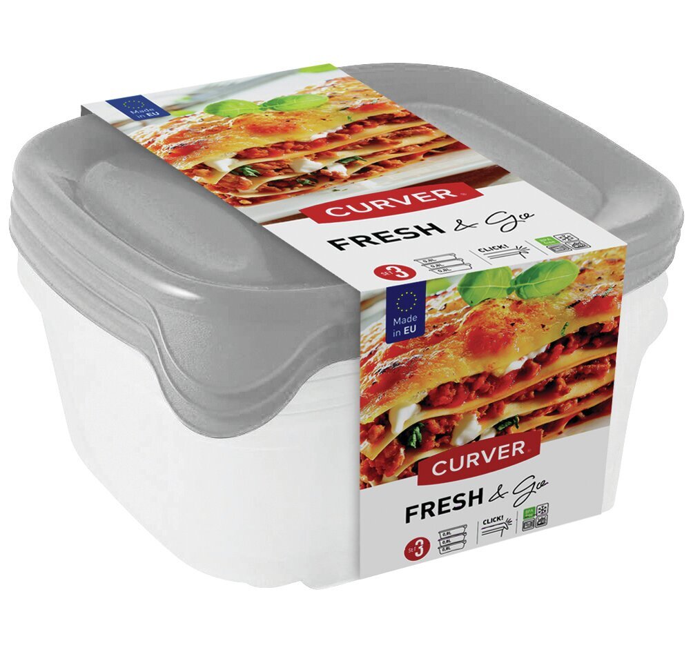 Pārtikas trauciņu komplekts Fresh&Go, 3 gab., kvadrāts 3x0.8L, mint/pelēks/persiks cena un informācija | Trauki pārtikas uzglabāšanai | 220.lv