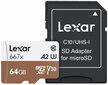 Lexar memory card microSDXC 64GB Pro 667X U3 V30 + adapter цена и информация | Atmiņas kartes mobilajiem telefoniem | 220.lv