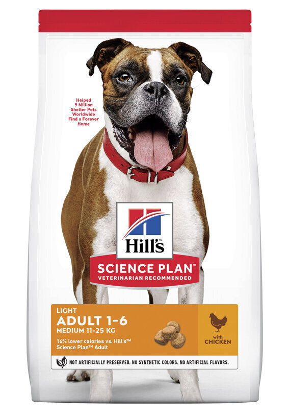 Hills suņu barība Light vidēja izmēra šķirnēm, vista, 14 kg cena un informācija | Sausā barība suņiem | 220.lv