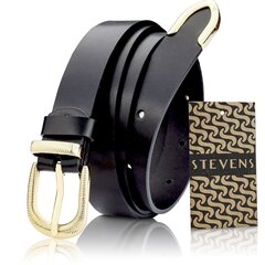 Ādas josta sievietēm, STEVENS Retro Vintage, melna цена и информация | Женские ремни | 220.lv